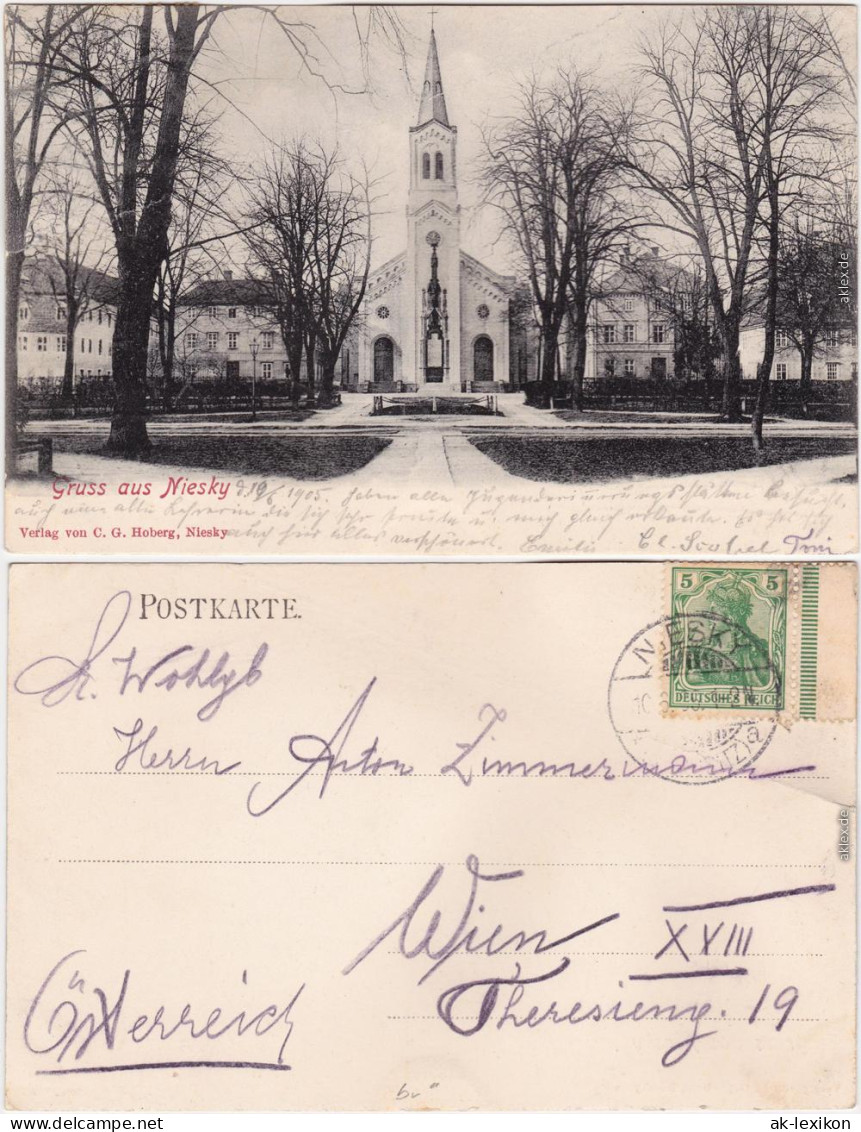 Niesky Niska Patz  Mit Kirche Ansichtskarte Oberlausitz 1913 - Niesky