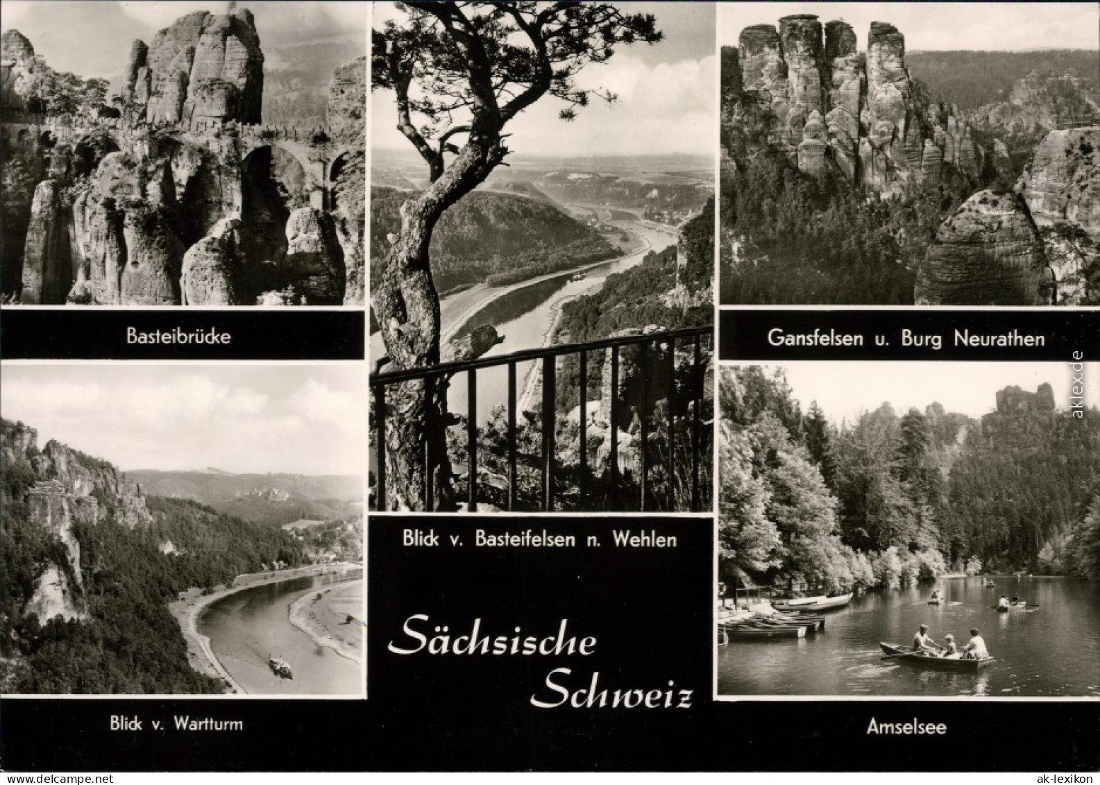 Wehlen Basteibrücke, Blick V. Basteifelsen, Gansfelsen U. Burg Neurathen 1977 - Wehlen