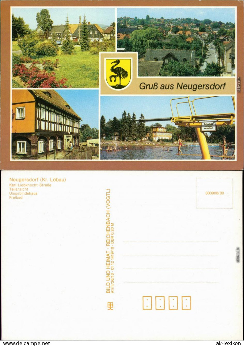 Neugersdorf Karl-Liebknecht-Straße, Teilansicht, Umgebindehaus, Freibad 1989 - Neugersdorf