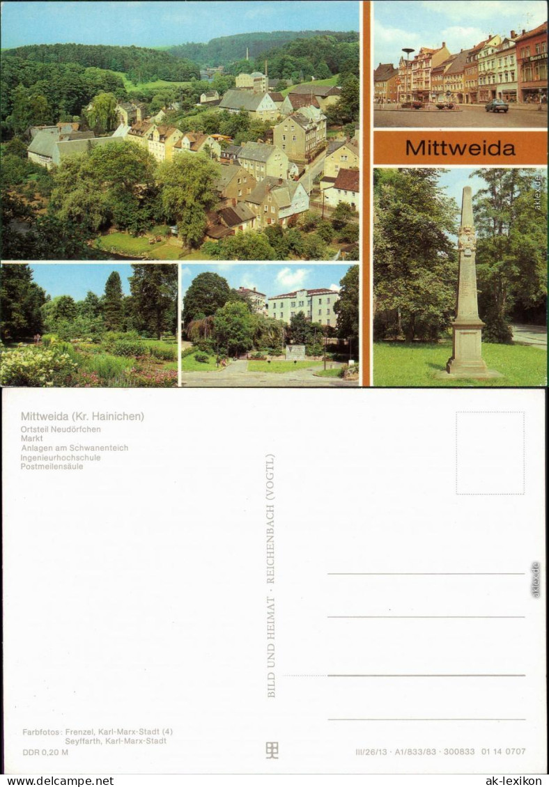 Mittweida   Neudörfchen, Markt  Ingenieurhochschule, Postmeilensäule 1983 - Mittweida