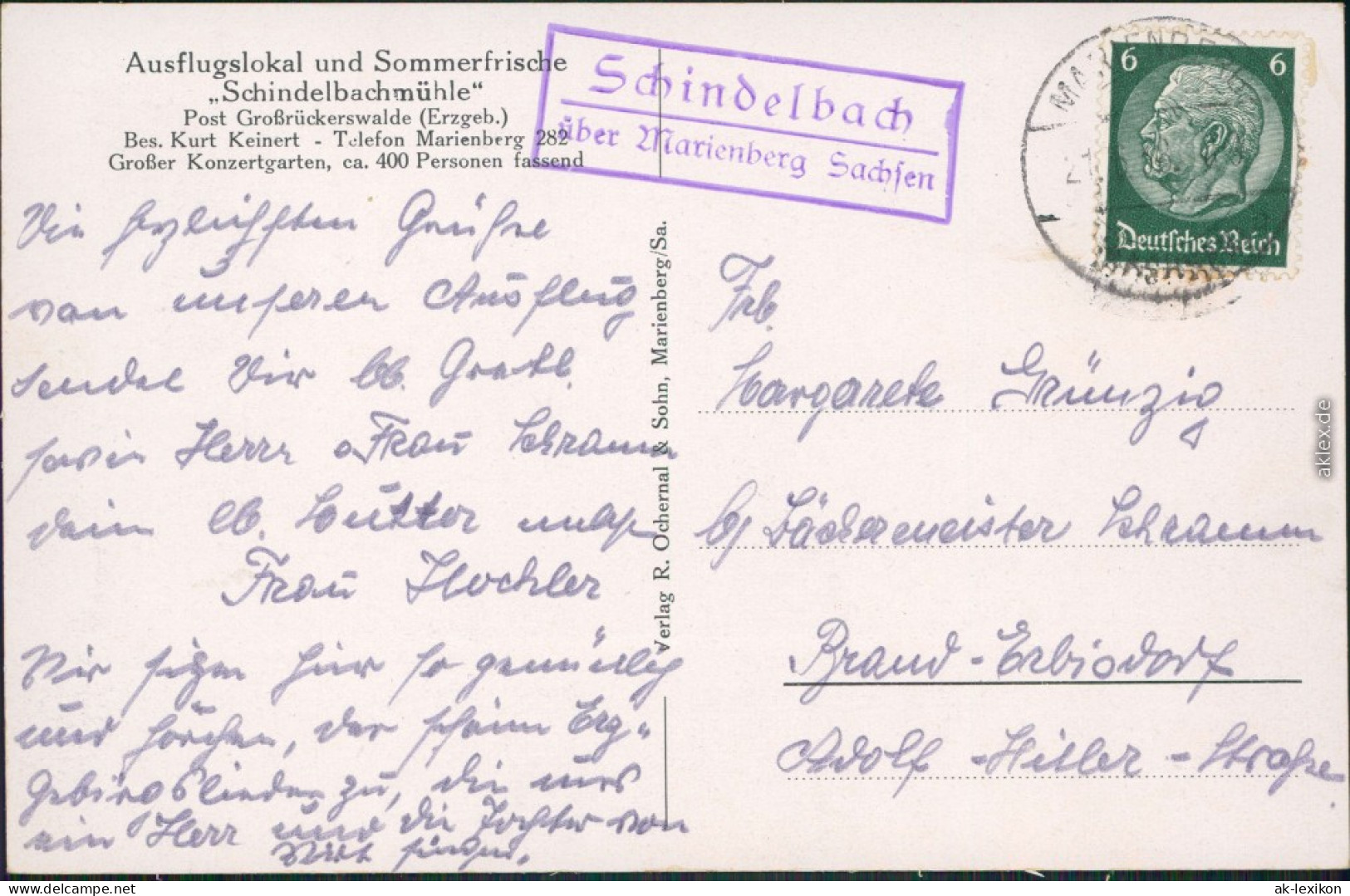 Ansichtskarte Marienberg Im Erzgebirge Gasthaus Schindelbachmühle 1934  - Marienberg