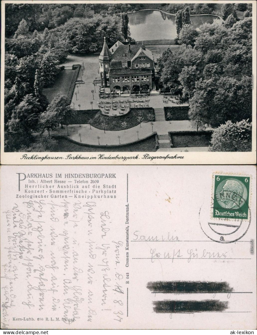 Ansichtskarte Recklinghausen Luftbild: Parkhaus - Hindenburgpark 1934  - Recklinghausen