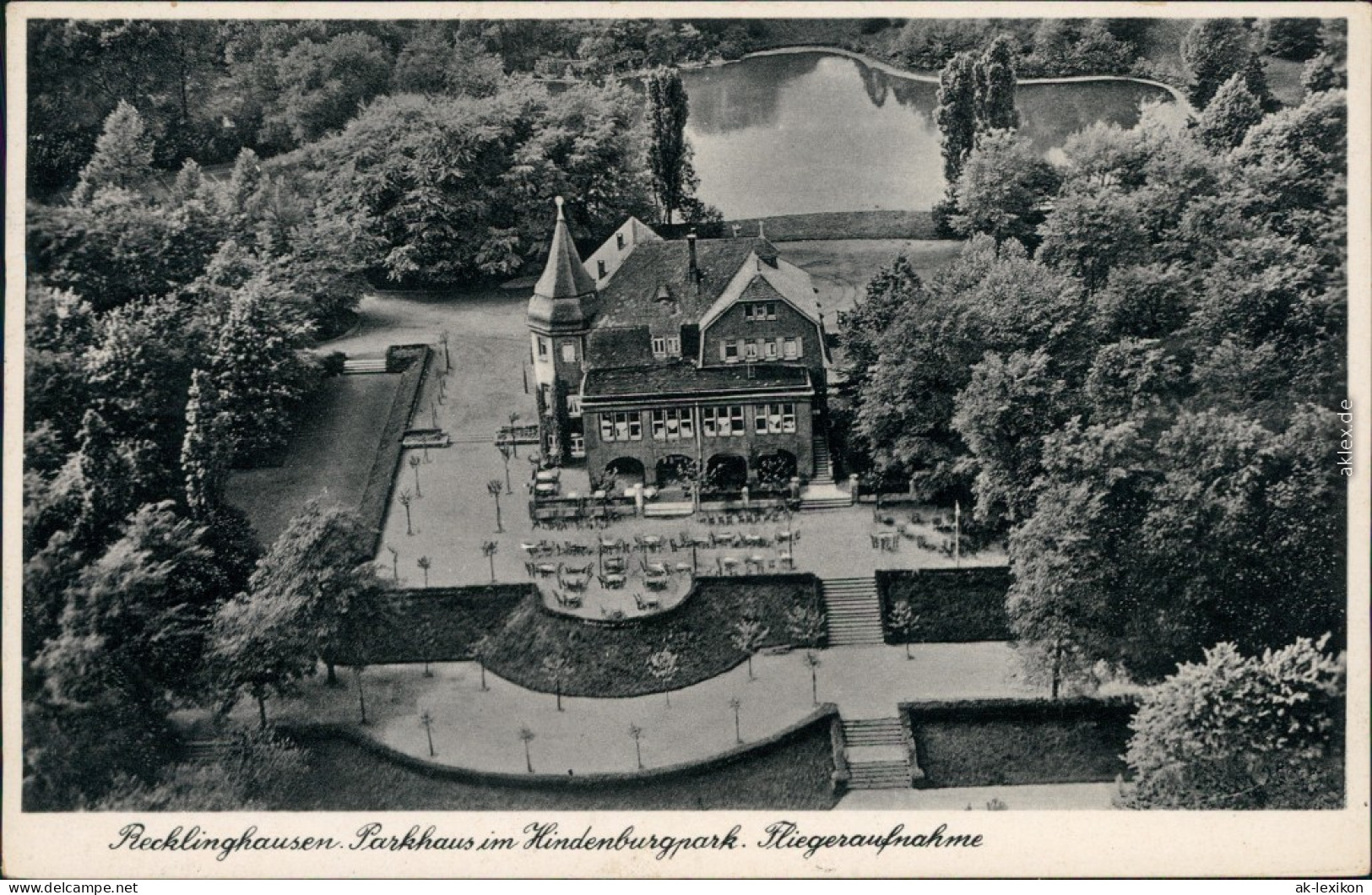 Ansichtskarte Recklinghausen Luftbild: Parkhaus - Hindenburgpark 1934  - Recklinghausen