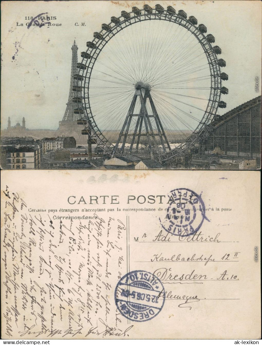 Ansichtskarte Paris Riesenrad, Halle Dahinter Der Eiffelturm 1906  - Eiffelturm