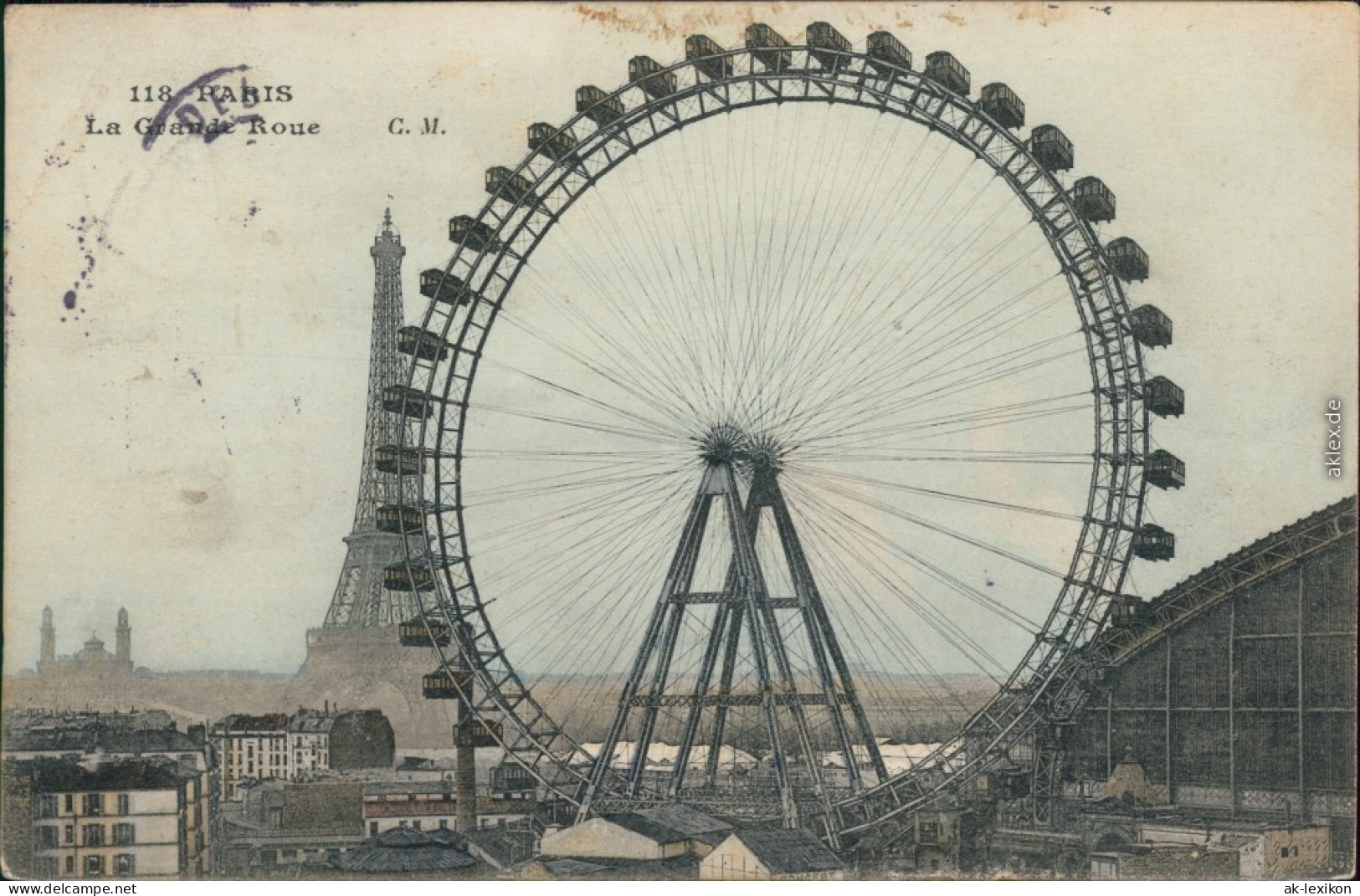 Ansichtskarte Paris Riesenrad, Halle Dahinter Der Eiffelturm 1906  - Eiffelturm