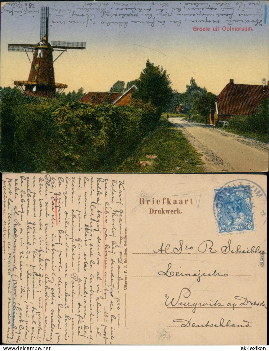 Ansichtskarte Ootmarsum Straßenpartie - Windmühle Overijssel Twente 1913 - Ootmarsum