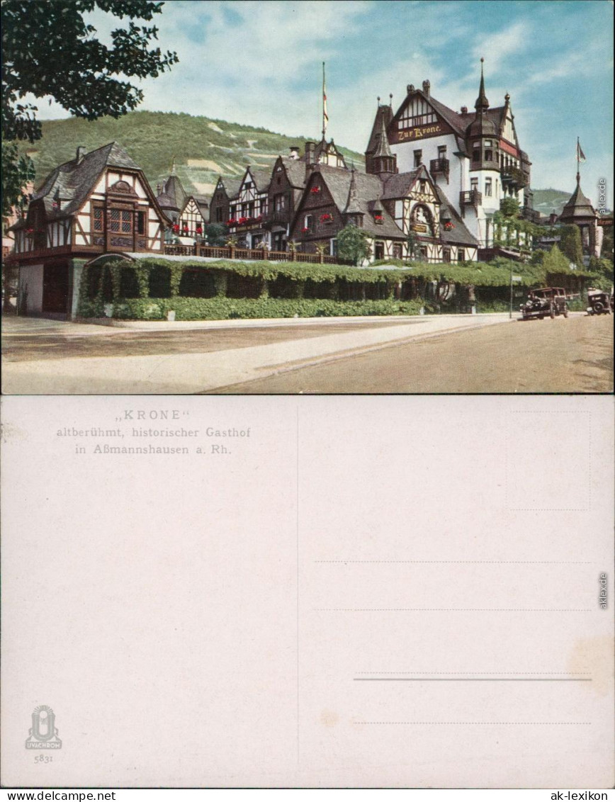 Assmannshausen Am Rhein-Rüdesheim (Rhein) Straßenpartie Am Gasthaus Krone 1914  - Ruedesheim A. Rh.
