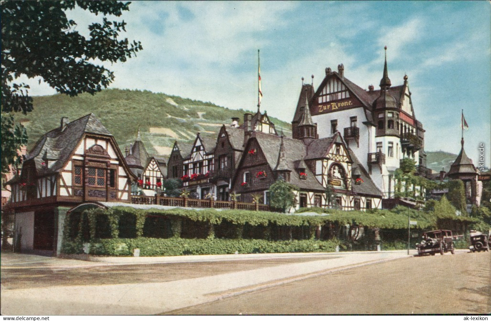 Assmannshausen Am Rhein-Rüdesheim (Rhein) Straßenpartie Am Gasthaus Krone 1914  - Ruedesheim A. Rh.