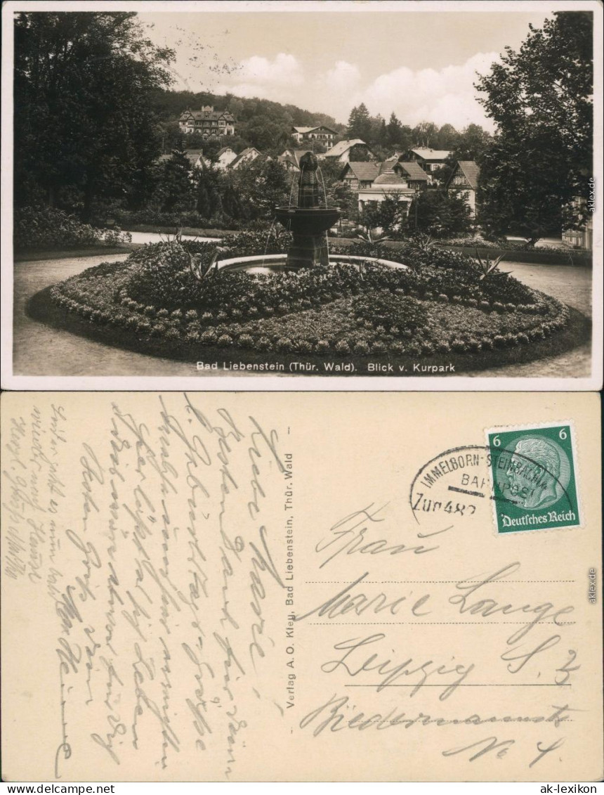 Ansichtskarte Bad Liebenstein Kurpark Mit Brunnen 1933 - Bad Liebenstein