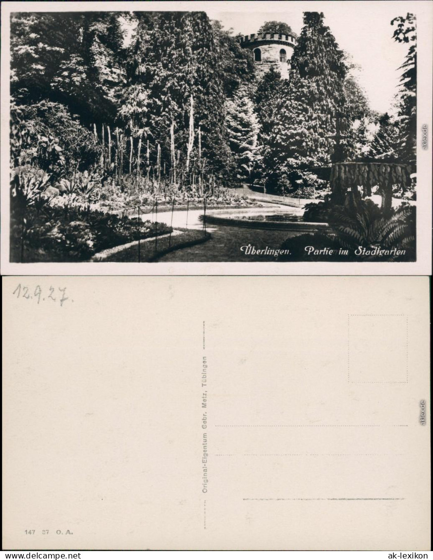 Ansichtskarte Überlingen Partie Im Stadtgarten 1927 - Überlingen
