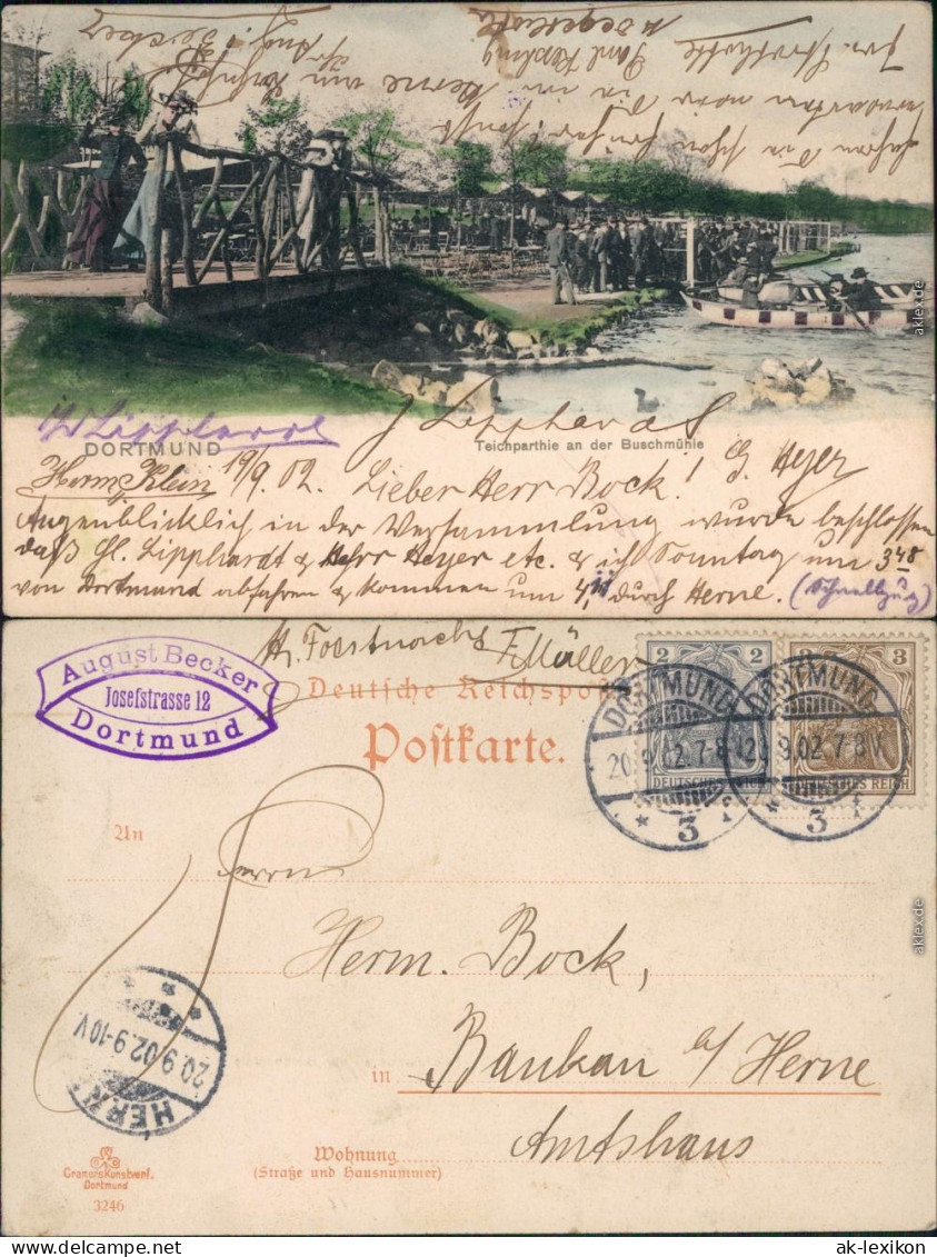 Ansichtskarte Dortmund Teichpartie An Der Buschmühle - Belebt 1902  - Dortmund