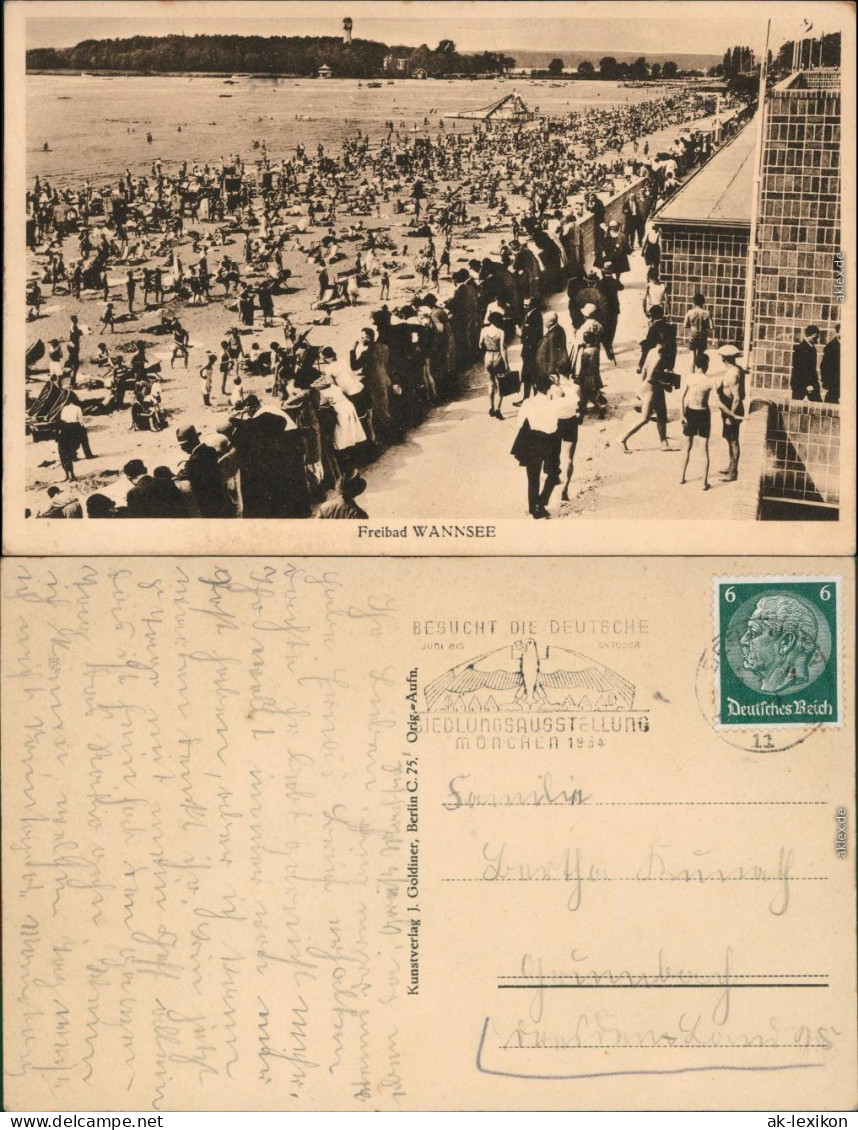 Ansichtskarte Wannsee-Berlin Strandbad Wannsee - Belebt 1934  - Wannsee