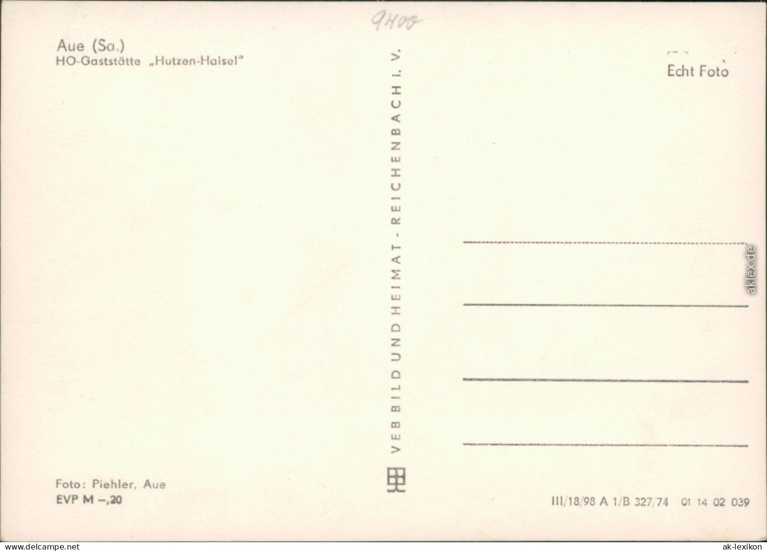 Ansichtskarte Aue (Erzgebirge) HO-Gaststätte Hutzen Haisel 1974  - Aue