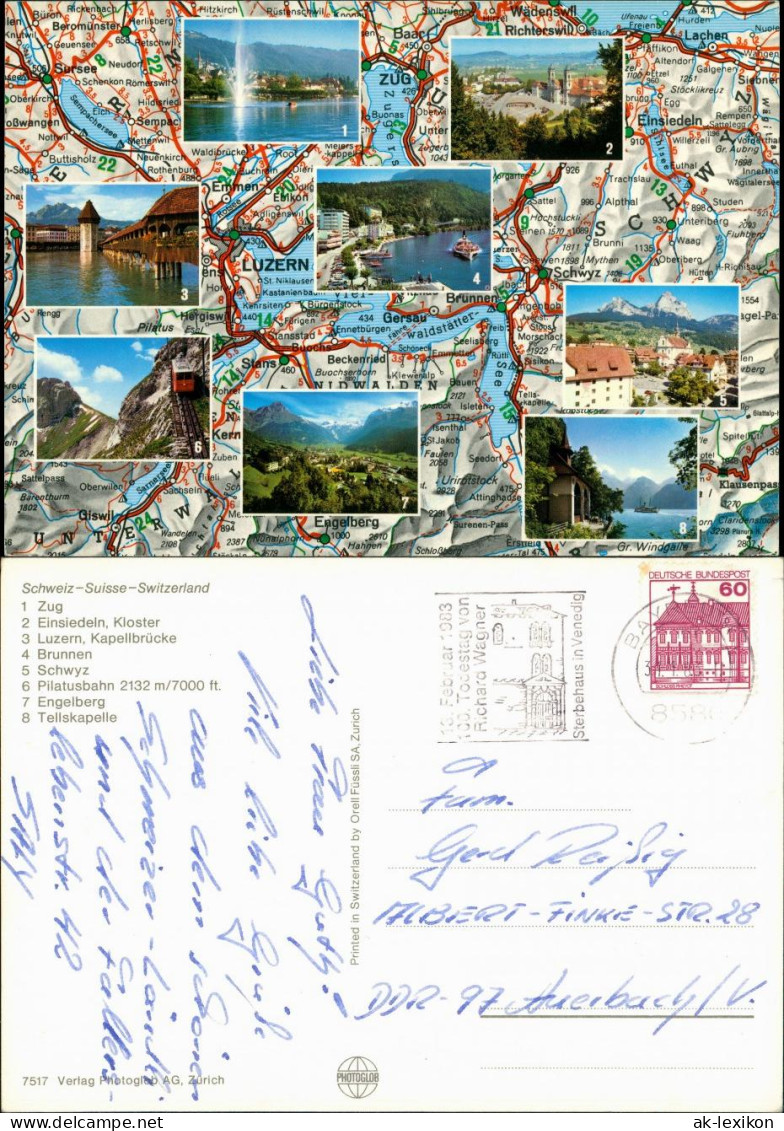 Schweiz Landkarte Mit Städte-Fotos Ua. Zug, Schwyz, Engelberg Uvm. 1980 - Unclassified