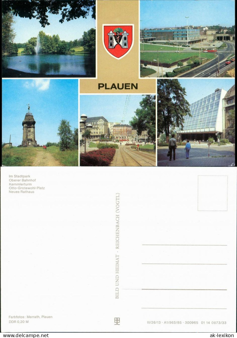 Plauen (Vogtland) Stadtpark, Bahnhof, Kemmlerturm, Otto-Grotewohl-Platz  1983 - Plauen