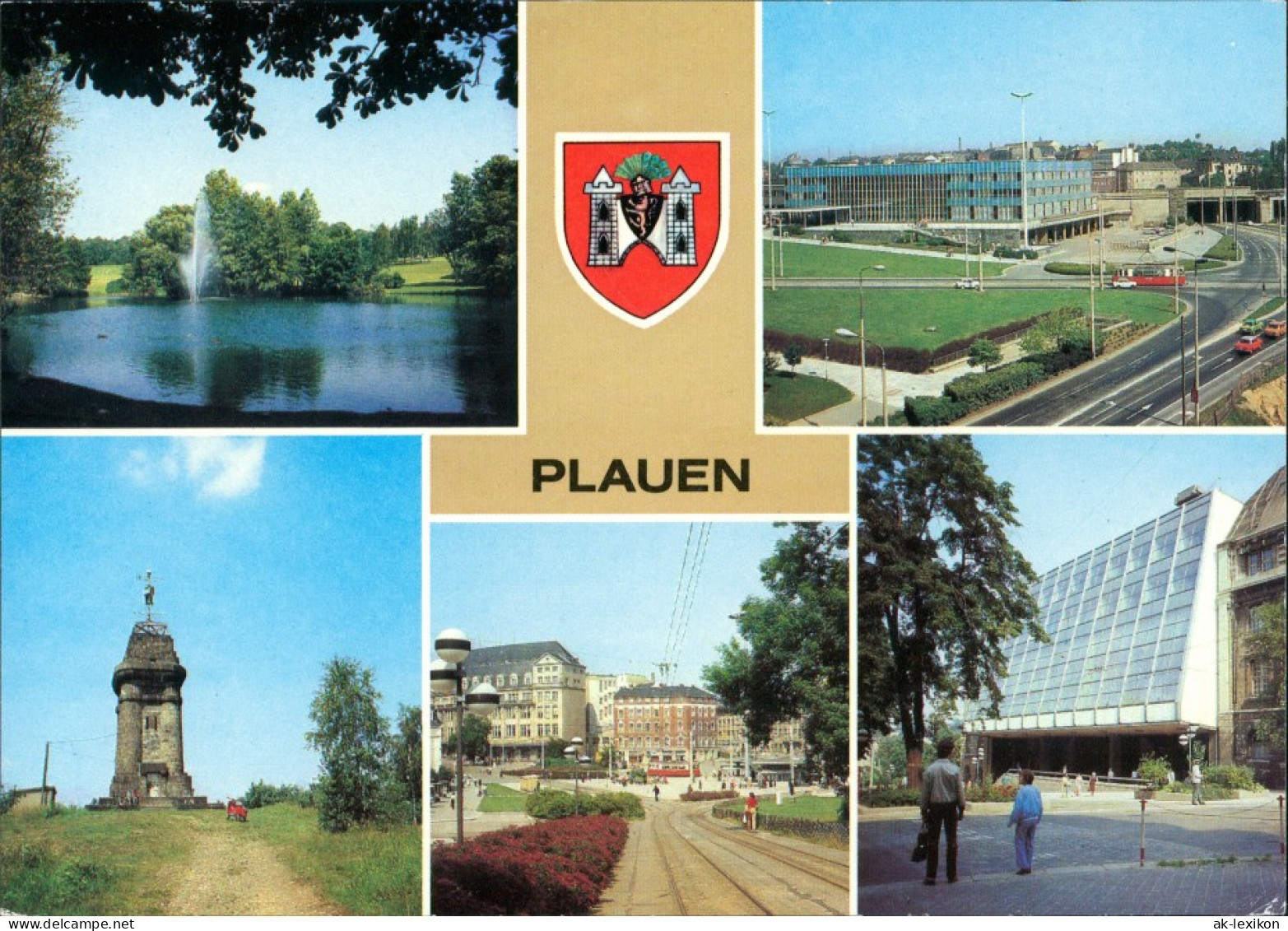 Plauen (Vogtland) Stadtpark, Bahnhof, Kemmlerturm, Otto-Grotewohl-Platz  1983 - Plauen