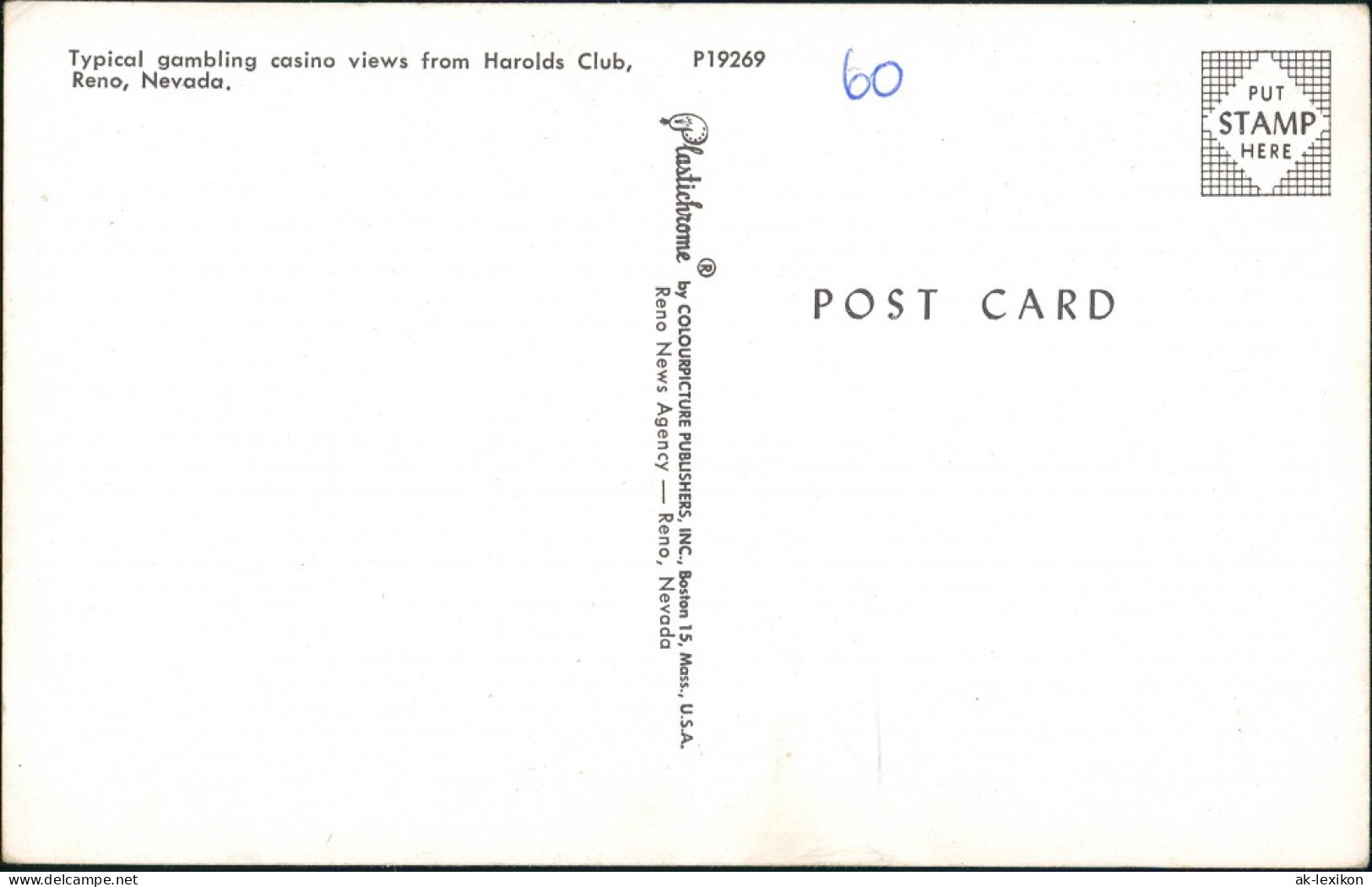Postcard Reno Typical Gambling Casino Harolds Club 1960 - Autres & Non Classés
