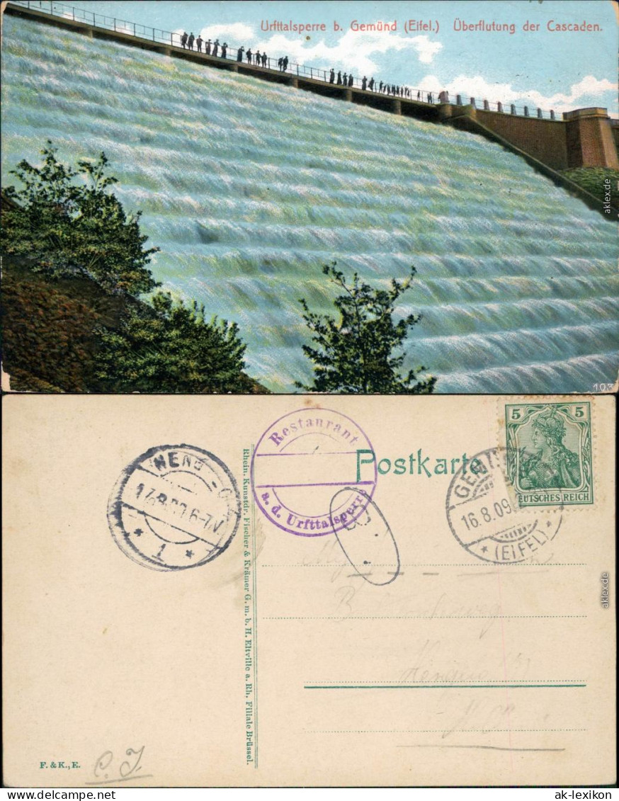 Ansichtskarte Schleiden-Gemünd Urfttalsperre Überflutung Der Cascaden 1909  - Schleiden