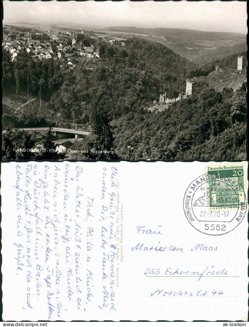 Ansichtskarte Manderscheid Eifel Oberburg Unterburg Panorama-Ansicht 1970 - Manderscheid