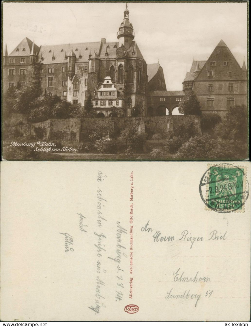 Ansichtskarte Marburg An Der Lahn Schloss Von Süden Turmuhr 1924 - Marburg