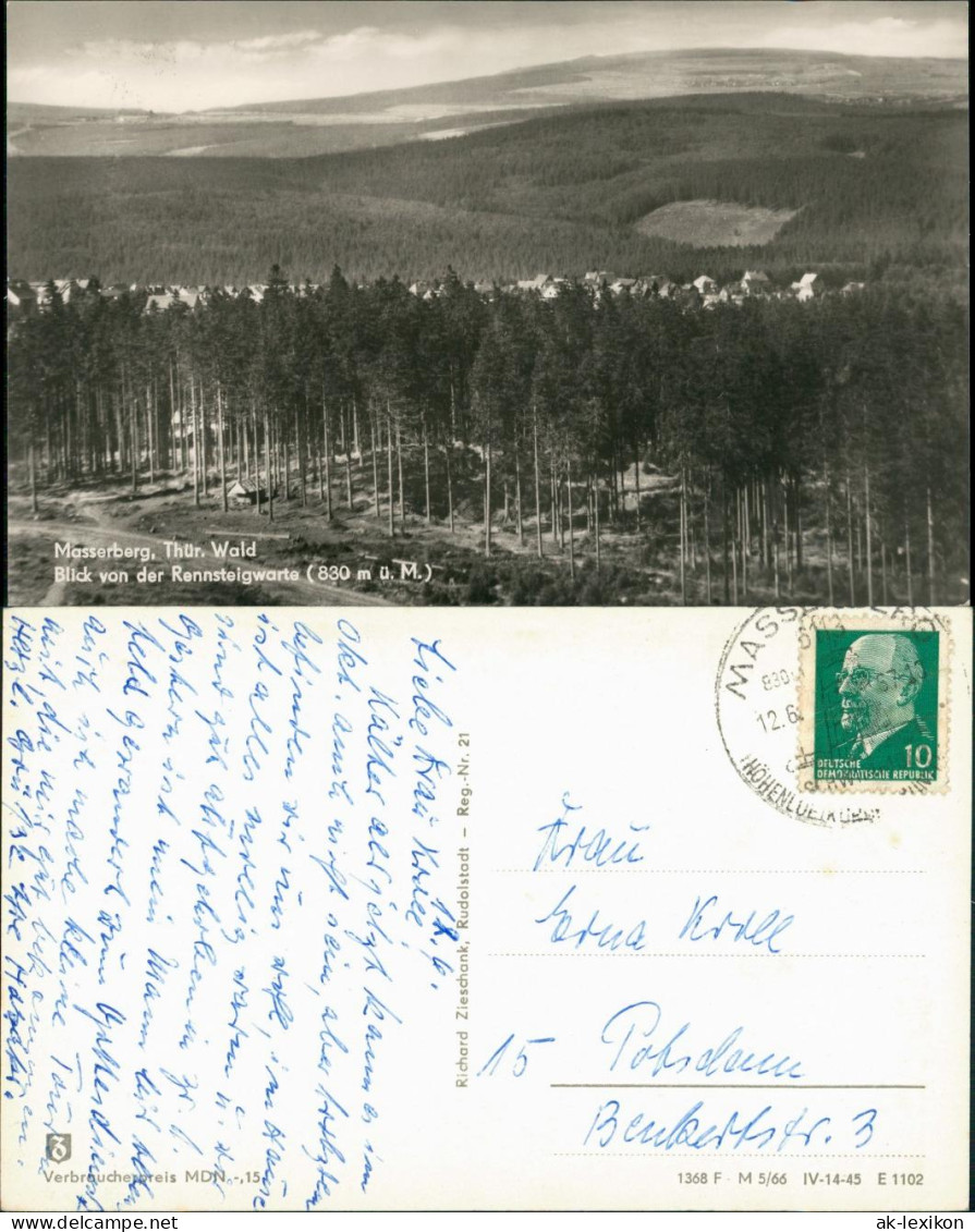 Ansichtskarte .Thüringen Masserberg Blick Von Rennsteigwarte 1967 - Masserberg