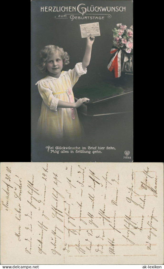 Ansichtskarte  Geburtstag Mädchen Brief Patriotika WK1 1916 - Birthday