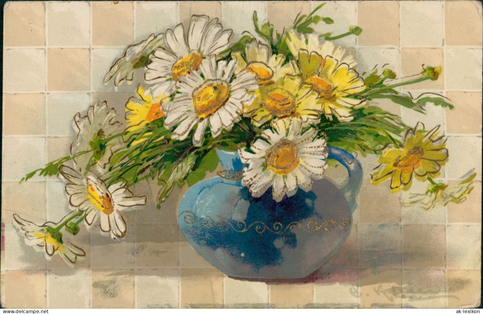 Ansichtskarte  Künstlerkarte Blumen Vase 1917 Goldrand - 1900-1949