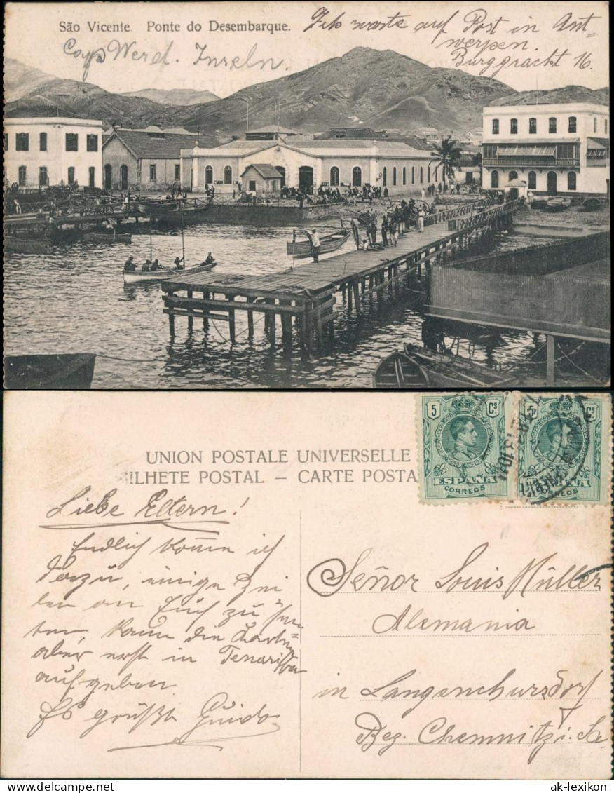 Postcard São Vicente (Kap Verde) Hafen Stadt - Gel. 1909 - Cape Verde