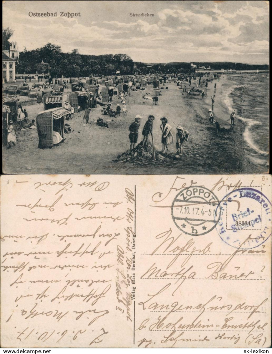 Postcard Zoppot Sopot Strandleben Gel. Feldpost Lazarett 1917 - Danzig