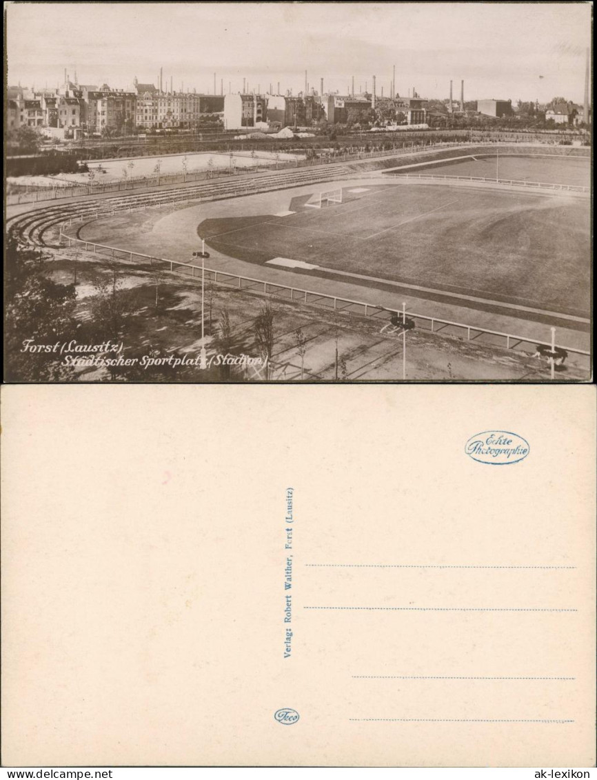 Ansichtskarte Forst (Lausitz) Baršć Stadion, Stadt, Fabriken 1928 - Forst