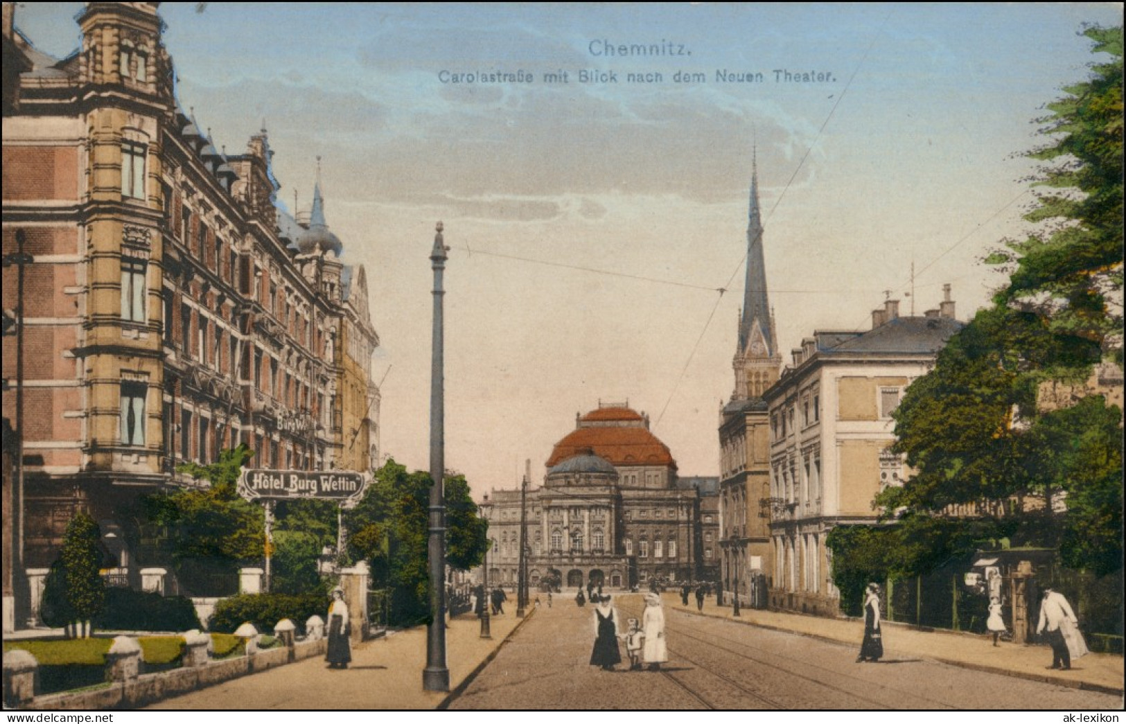 Ansichtskarte Chemnitz Carolastraße Hotel Burg Wettin 1909 - Chemnitz
