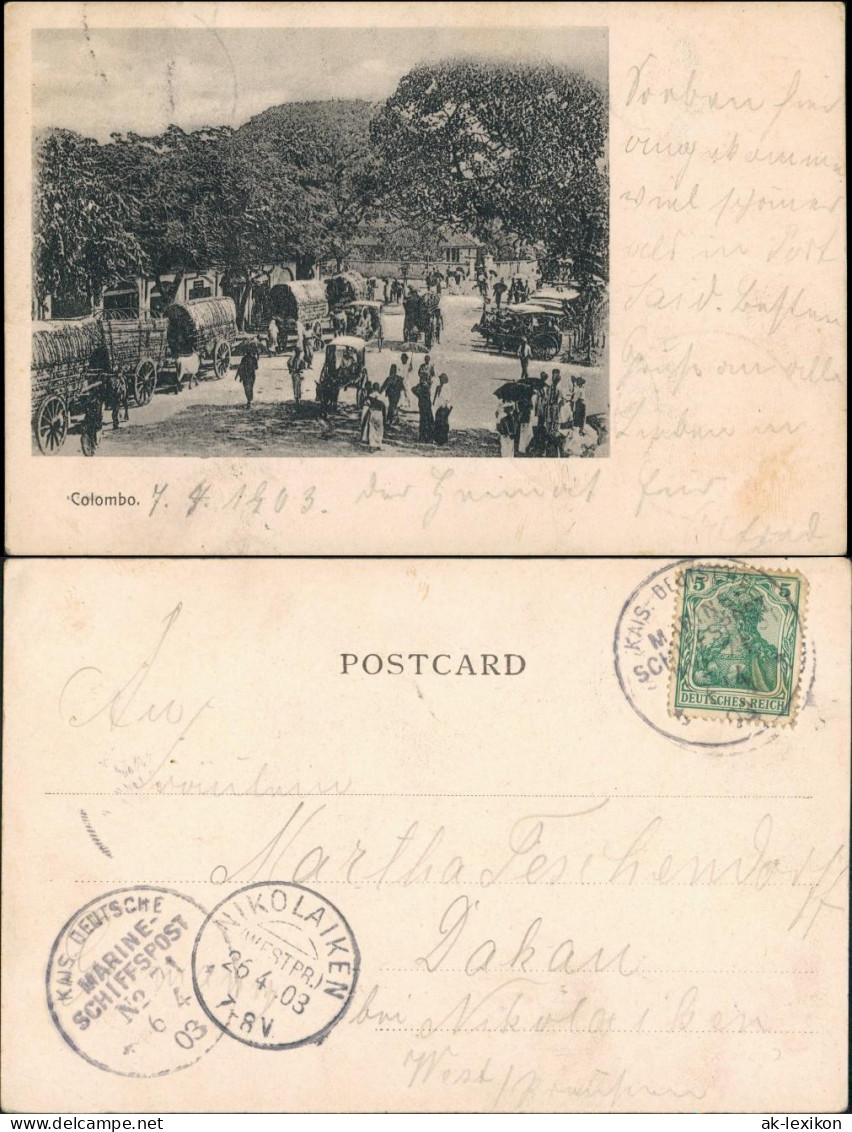 Postcard Colombo Straße AS Nikolaiken Gel. Dt. Marienschiffspost 1903 - Sri Lanka (Ceylon)