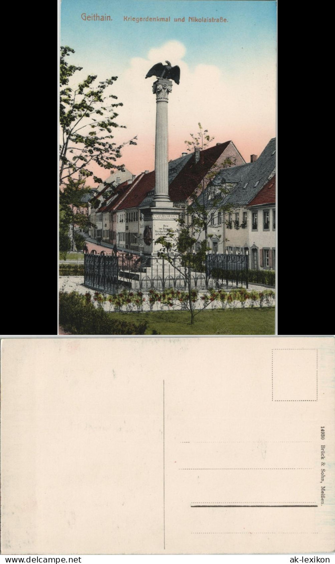 Ansichtskarte Geithain Nikolaistraße - Kriegerdenkmal 1911 - Geithain