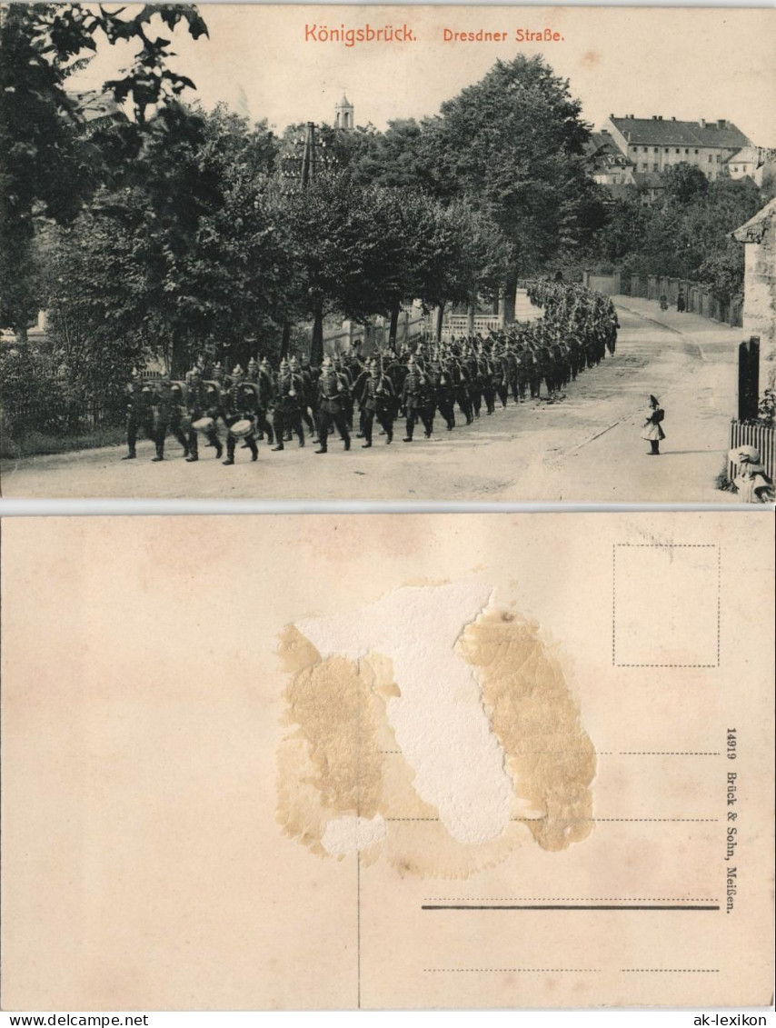 Königsbrück Kinspork Dresdner Strasse Marschiernde Soldaten 1912 - Koenigsbrueck