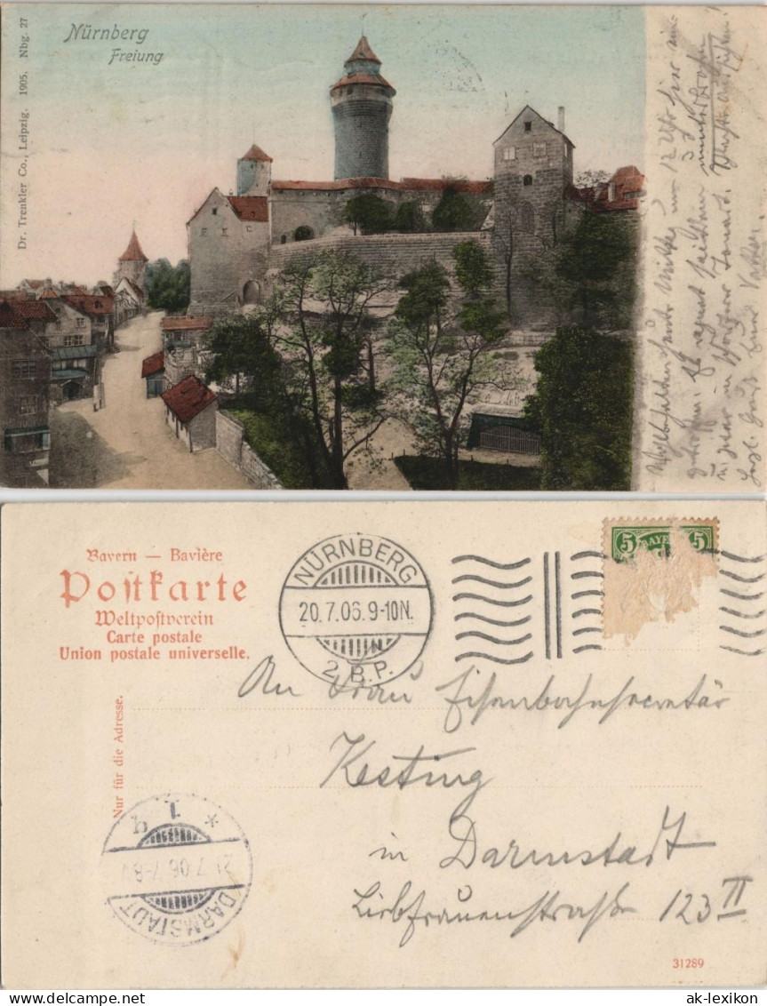 Nürnberg Nürnberger Burg Strassen  1905   Gel  DARMSTADT (Ankunftsstempel) - Nuernberg