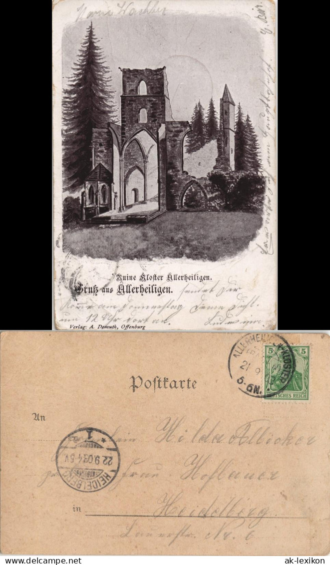 Litho AK Oppenau Klosterruine Allerheiligen Gruss-Aus-Postkarte 1903 - Oppenau