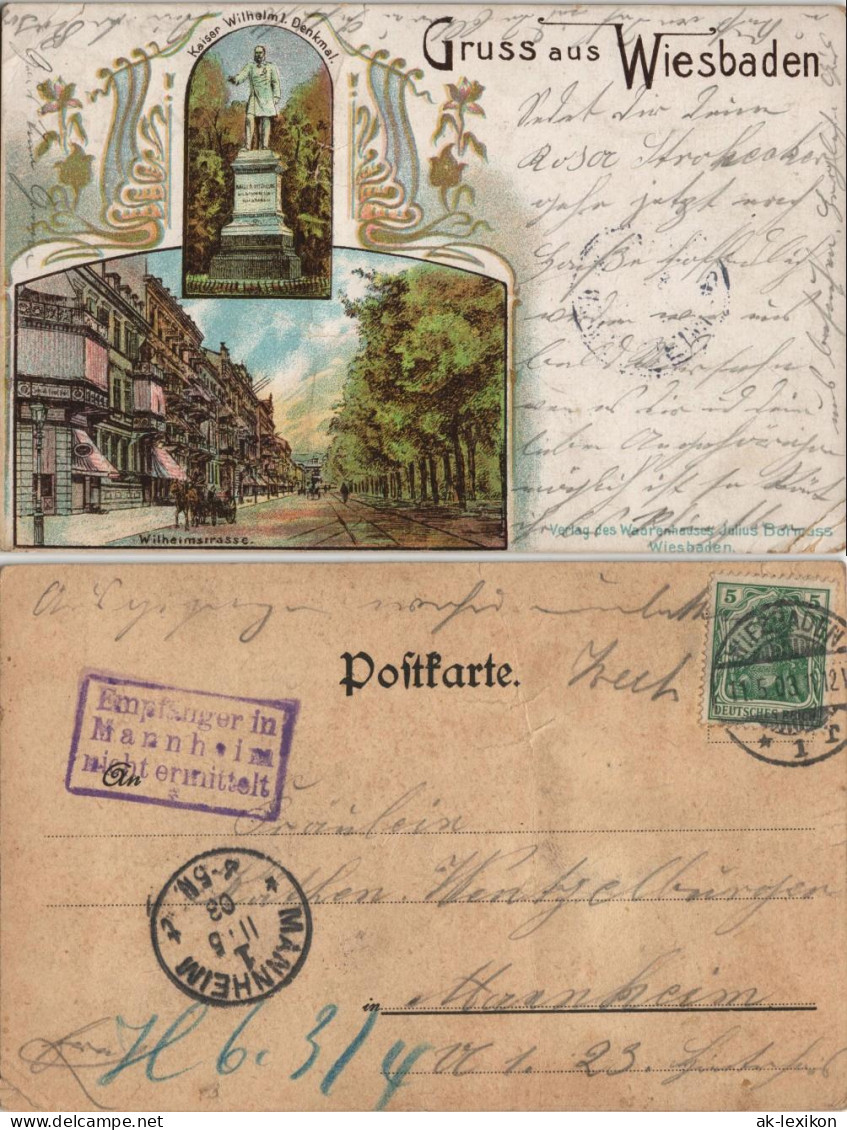 Litho AK Wiesbaden Wilhelmstraße  MB 1903  Retouren-Stempel Von MANNHEIM - Wiesbaden