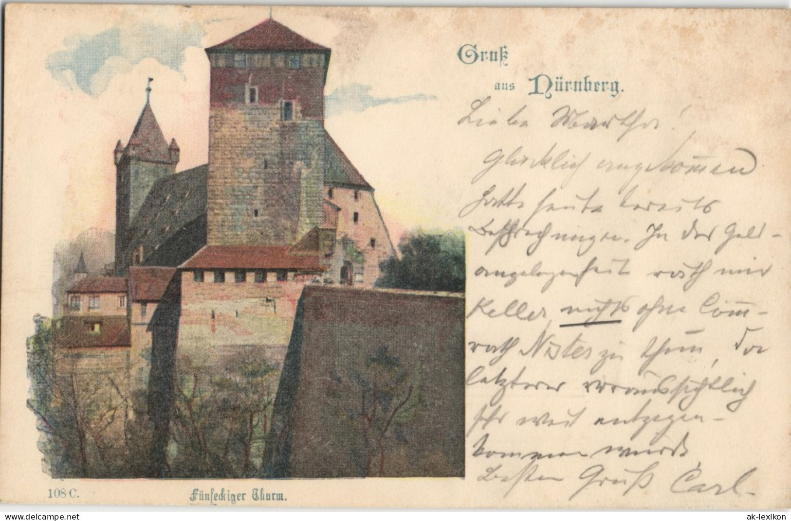 Ansichtskarte Nürnberg Nürnberger Burg Fünfeckiger Turm - Coloriert 1902 - Nuernberg