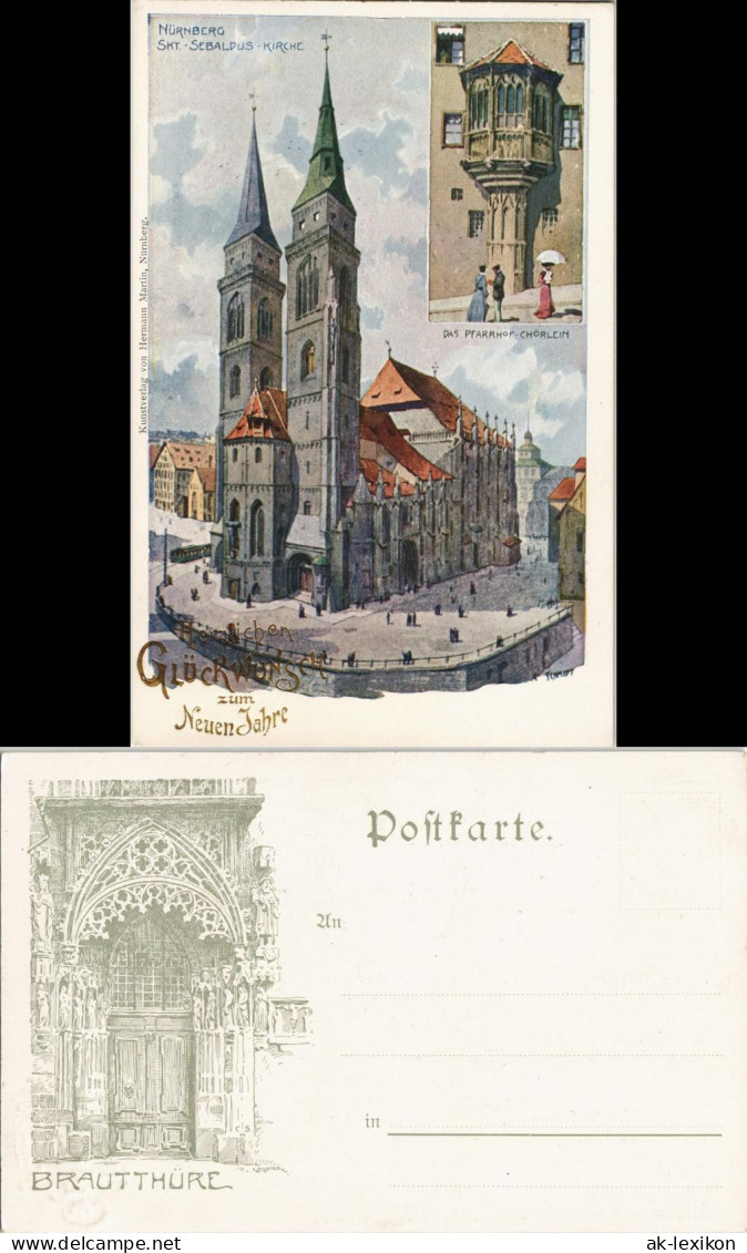 Litho AK Nürnberg Kirche, Pfarrhof Chörlein, Brautthüre Neujahr Litho-AK 1900 - Nuernberg