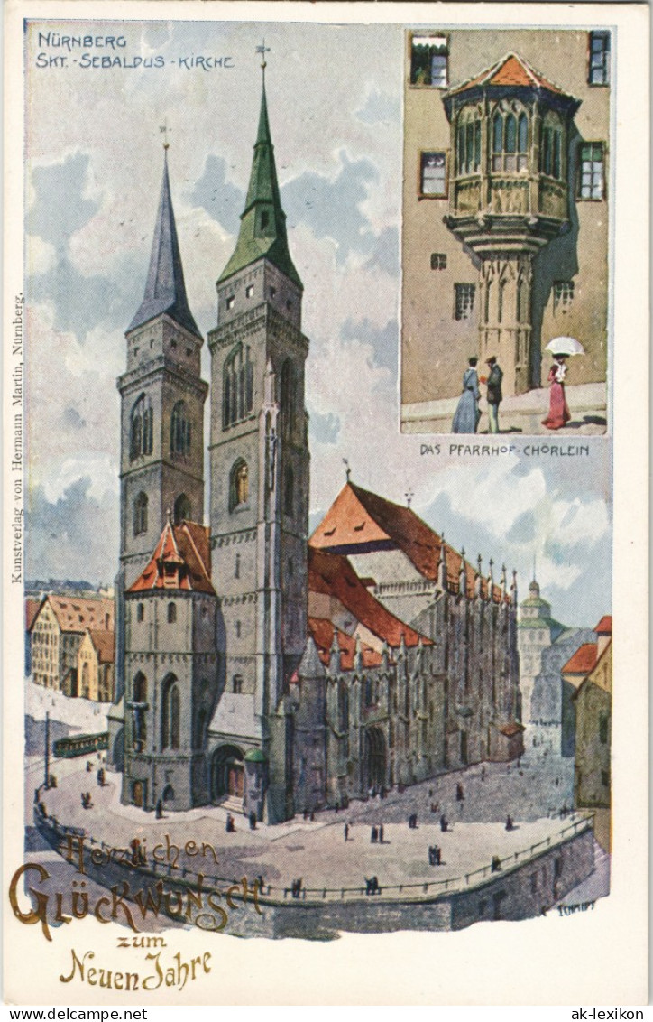 Litho AK Nürnberg Kirche, Pfarrhof Chörlein, Brautthüre Neujahr Litho-AK 1900 - Nuernberg