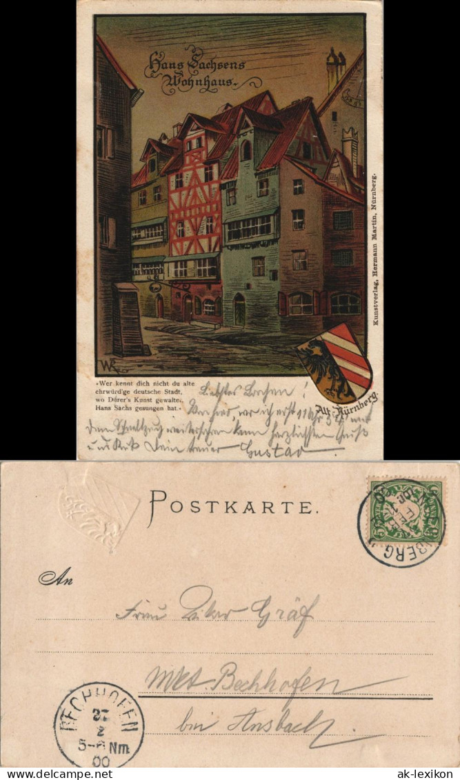 Ansichtskarte Nürnberg Hans Sachsens Wohnhäuser - Künstlerkarte AK 1900 - Nuernberg