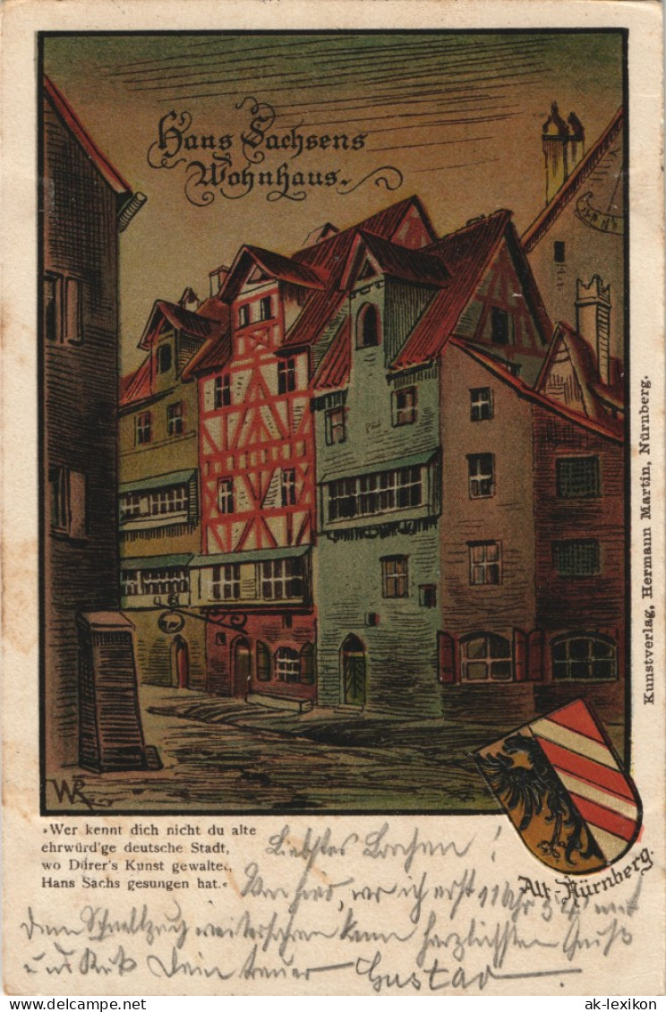 Ansichtskarte Nürnberg Hans Sachsens Wohnhäuser - Künstlerkarte AK 1900 - Nuernberg