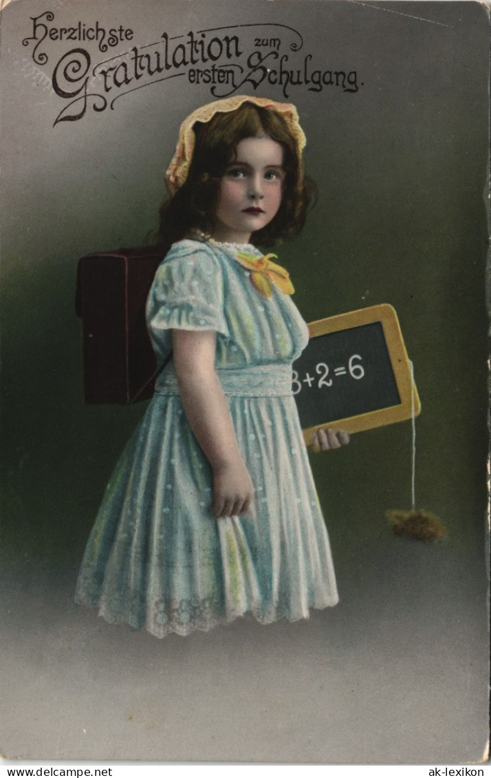 Glückwunsch - Schulanfang/Einschulung Mädchen Ranzen Tafel 1913 - Children's School Start