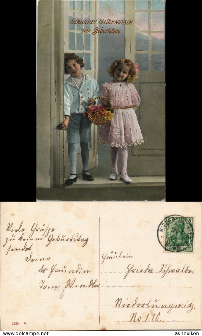 Ansichtskarte  Geburtstag - Junge Mädchen Goldpräge-Karte 1913 Goldrand - Birthday