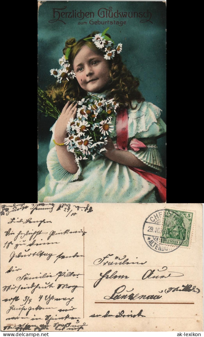 Ansichtskarte  Geburtstag Mädchen Mit Kamillenblüten 1910 - Anniversaire