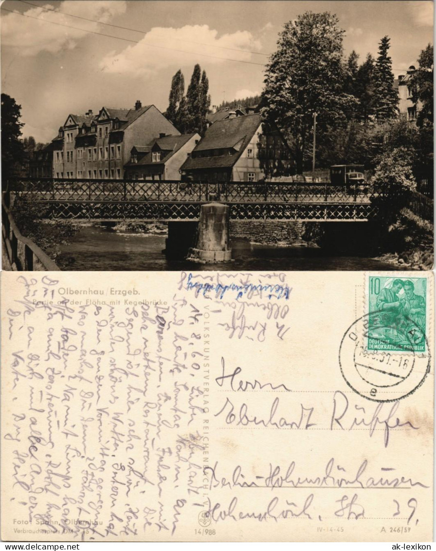 Ansichtskarte Olbernhau Partie A.d. Kegelbrücke Brücke DDR AK 1957 - Olbernhau