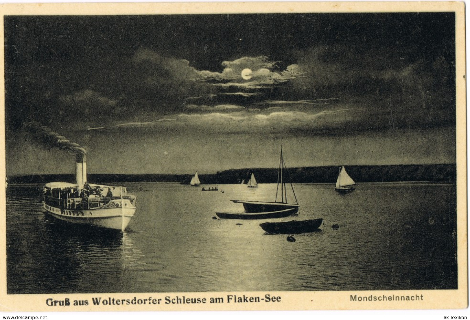 Ansichtskarte Woltersdorf Woltersdorfer Schleuse, Dampfer Bei Mondschein 1928 - Woltersdorf