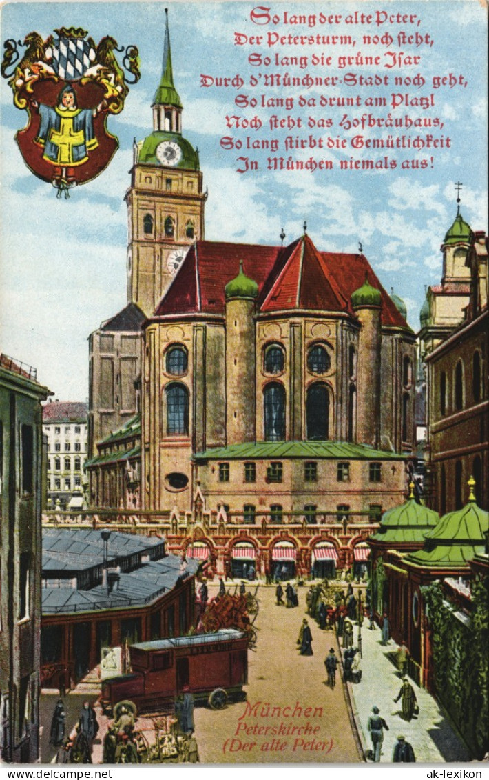 Ansichtskarte München Petersturm, Bus - Straße, Heraldikkarte 1912 - München