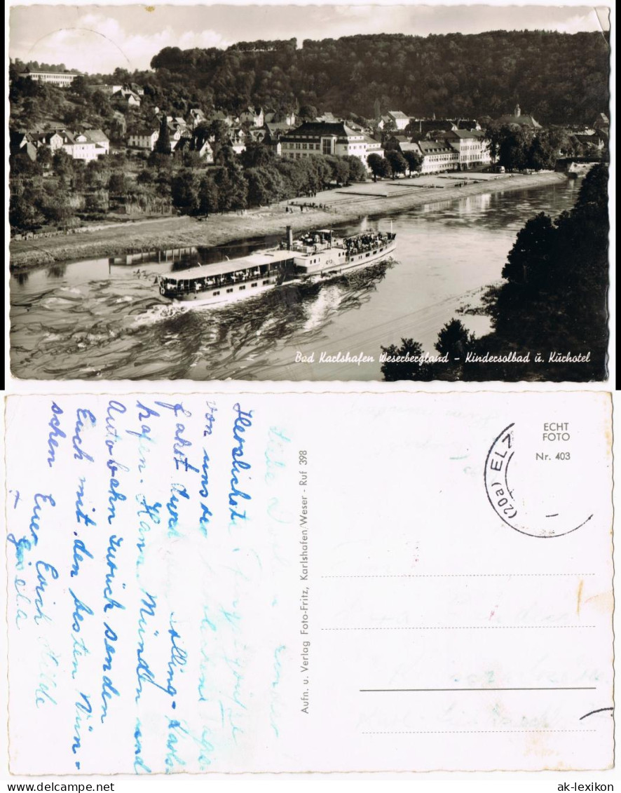 Bad Karlshafen Panorama-Ansicht Weser Fluss-Schiff Passiert Den Ort 1960 - Bad Karlshafen