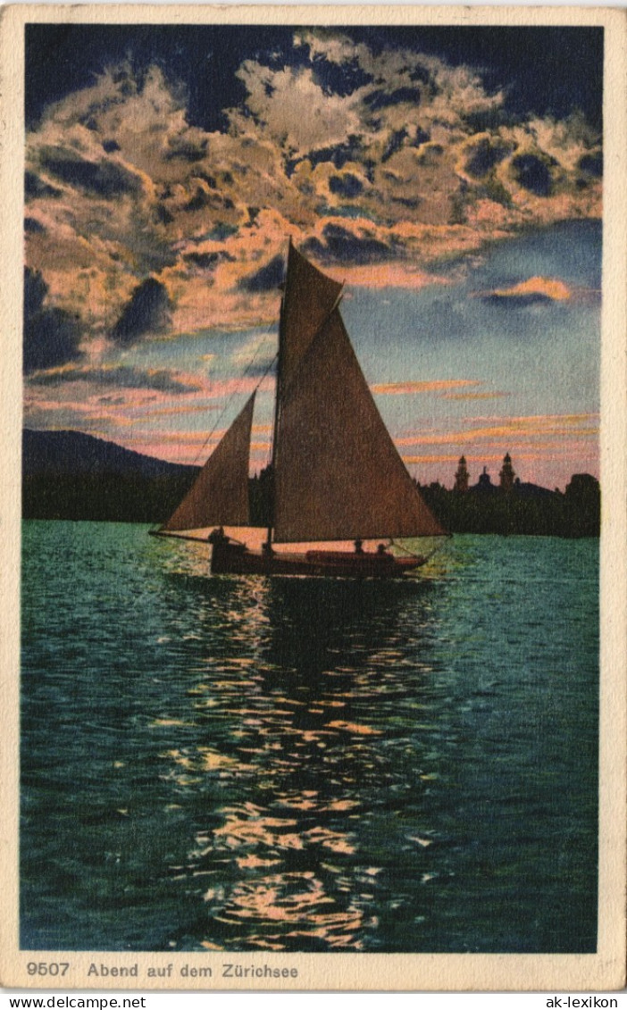 Ansichtskarte Zürich Zürisee Zürichsee Segelboot Bei Abend-Rot 1930 - Otros & Sin Clasificación